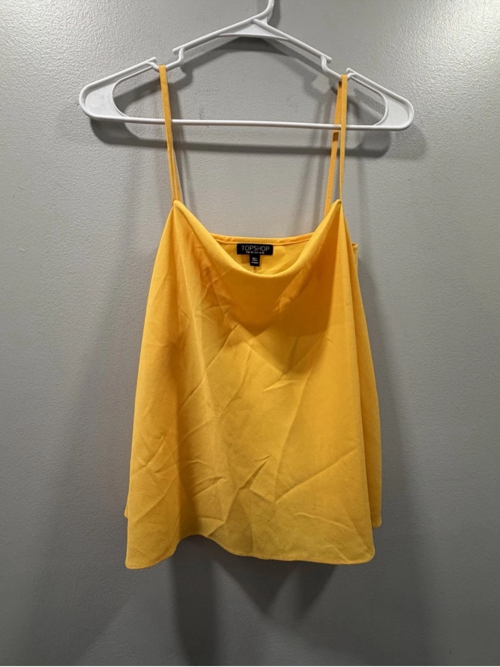 TOPSHOP Yellow Spaghetti Strap Cami Top drape neckline size 6 fits M